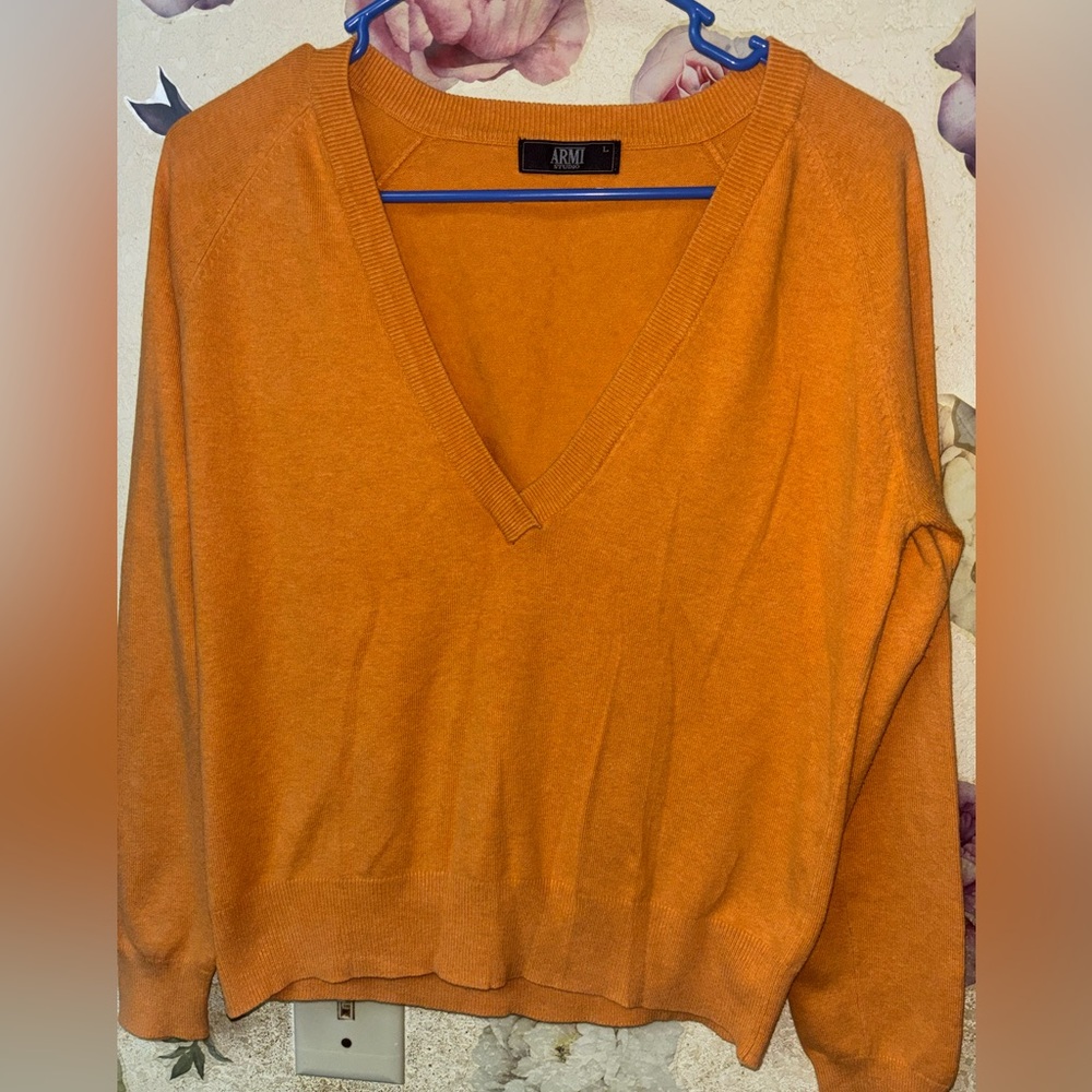 Women's Orange V-Neck Sweater